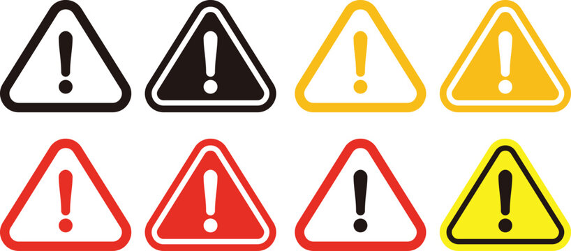 Exclamation mark warning signs in various colors