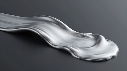 Shiny silver liquid metal forming elegant smooth curve on dark grey background