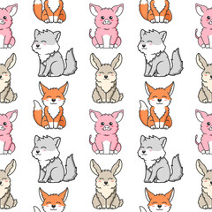 Obraz premium Cute Forest Animals Seamless Pattern