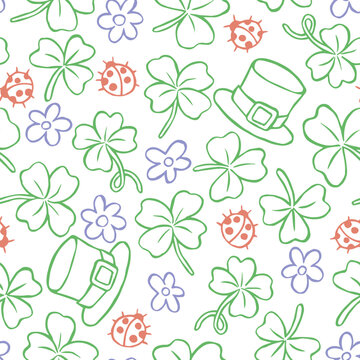 Children doodle drawing. Seamless pattern for St. Patrick's Day. cute print	