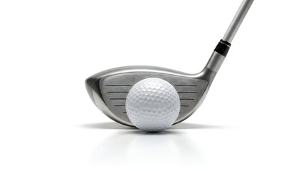 Golf club head making contact with a white golf ball