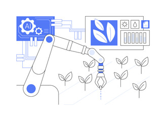 Fototapeta premium AI Robotic Farming Equipment abstract concept vector illustration.