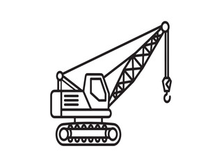 A black and white line drawing of a construction crane with a hook © MDROBIN