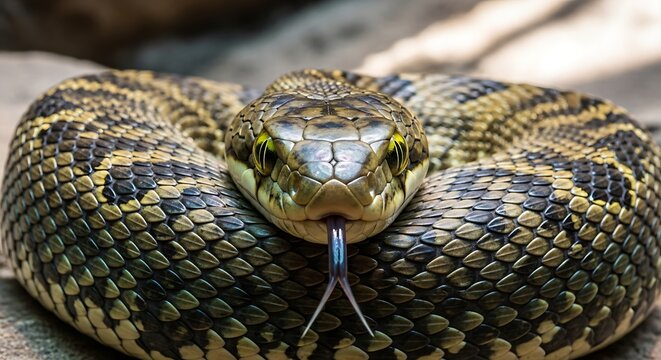 Snake Curled with Tongue Out.