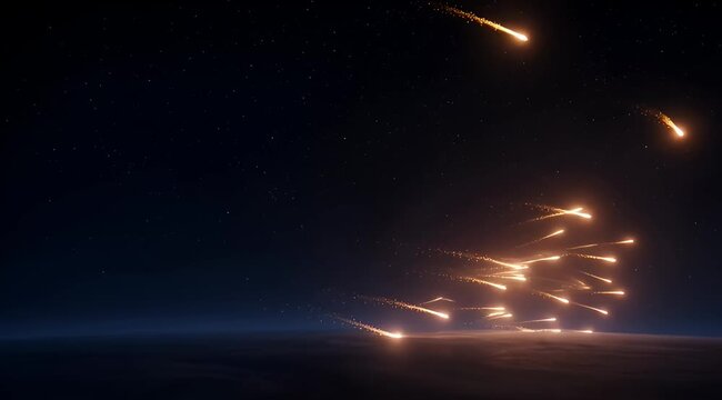 Spectacular Meteor Shower Streaking Across the Starry Night Sky Above Earth
