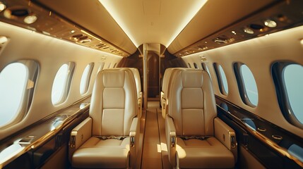 Fototapeta premium Modern Private Jet Cabin Interior for Luxury Business Travel, Executive Flights & VIP Air Transport