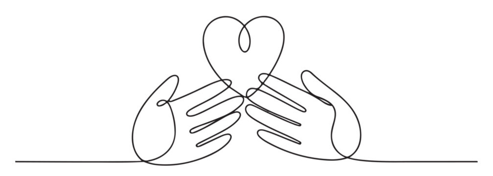 Hands Holding Heart in Minimalist Line Art