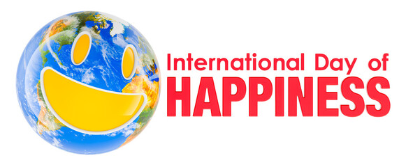 International day of happiness concept with smiling Earth Globe. 3D rendering © natatravel
