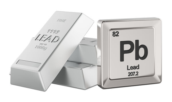 Lead Pb chemical element, periodic table tile. 3D rendering