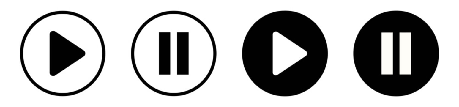 Play Pause icon set. media control buttons in outline and solid styles. Audio video player UI icons for app interface, web streaming platform and multimedia navigation design