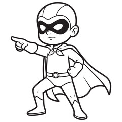 Fototapeta premium Determined Cartoon Child Superhero Pointing Forward
