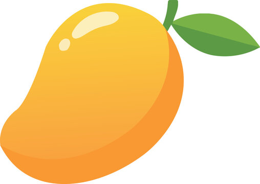 Glossy ripe mango with green leaf in a clean minimal 3D style. Bright tropical fruit illustration isolated on white background, perfect for summer themes, healthy eating concepts, smoothie branding, p