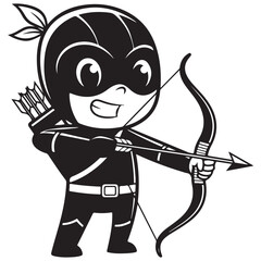 Obraz premium Happy Chibi Archer Character Aiming with Bow and Arrow