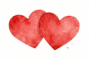 Fototapeta premium Two Overlapping Red Watercolor Hearts Illustration On White Background For Love And Valentine'S Day Themes