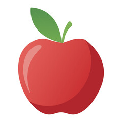 Glossy red apple with a fresh green leaf in a clean minimal 3D style. Bright and vibrant fruit illustration isolated on white background, ideal for healthy eating concepts, food branding, educational.
