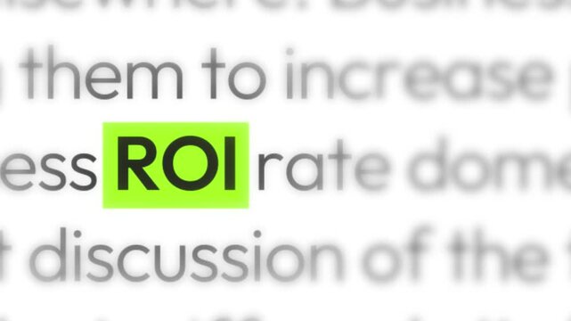 ROI concept with blurred text backdrop emphasizing financial strategies and maximizing return on investment, 4k animation