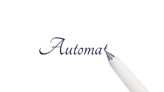 Elegant white pen writing automation in flowing script on white background highlighting precision and fluidity