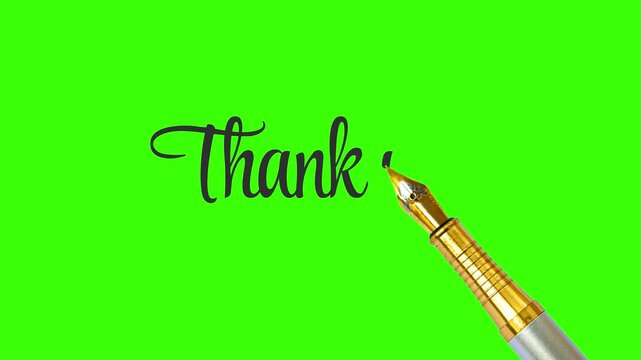 Elegant cursive thank you written with a fountain pen on a vibrant green background