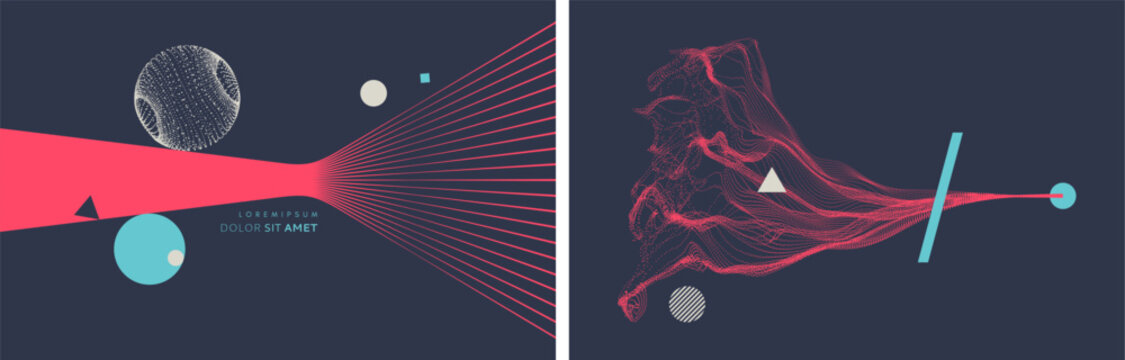 The red wire splits into multiple beams, strands, or fibers. Physical optics. Sphere. Water splash imitation. Abstract digital wave. Dynamic particles. Big data visualization. 3d vector illustration.