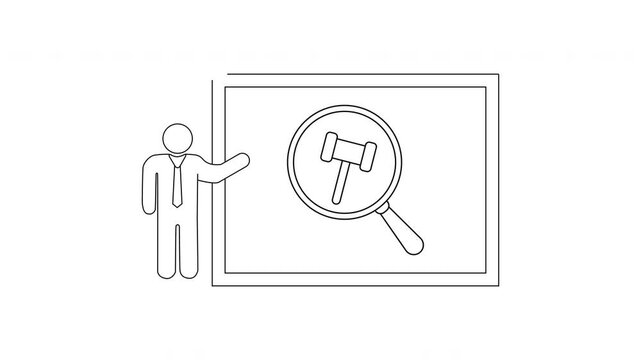 Auction Presentation - Line Art Illustration of Business and Law.