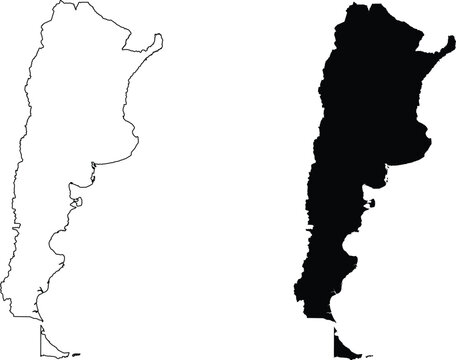 Argentina map outline and filled silhouette vector