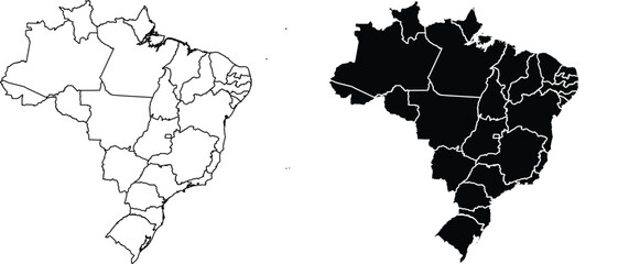 Brazil map outline and silhouette with state borders © Design LL