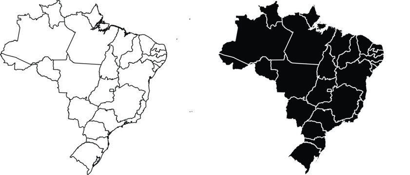Brazil map outline and silhouette with state borders