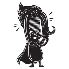 Naklejka premium Happy Cartoon Comb Character with Superhero Cape Styling Hair