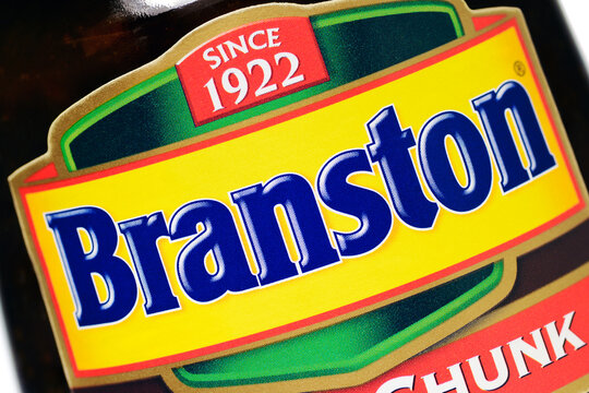 Jar of Branston Pickle, close up. An iconic and popular British condiment. June 13, 2025 United Kingdom