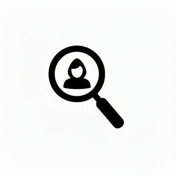 A flat pictogram illustration of a magnifying glass representing search functionality