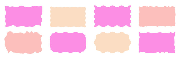 Fototapeta premium Wavy organic rectangle shapes in pink shades, playful curvy forms, abstract doodle frames and blobs, fun geometric patterns, simple colorful design elements on black background, vector illustration