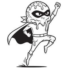 Dynamic Sweet Treat Superhero Character Leaping in Black and White Illustration