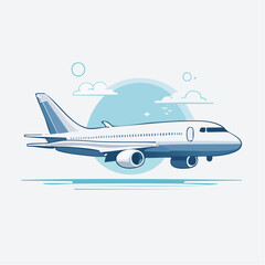 Fototapeta premium Modern Airplane Flying Through the Sky with Clouds and Blue Lines