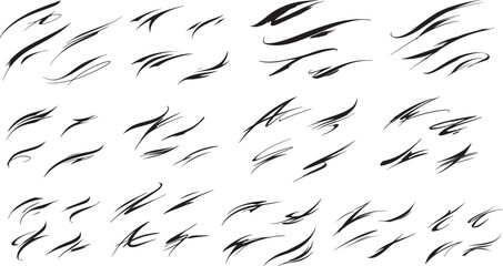 Obraz premium Abstract Black Brush Stroke Collection, Hand Drawn Ink Paint Streaks and Grunge Lines Set, Artistic Calligraphy Brush Marks, Isolated Design Elements for Logo, Poster, Banner, Texture Overlay and Mode