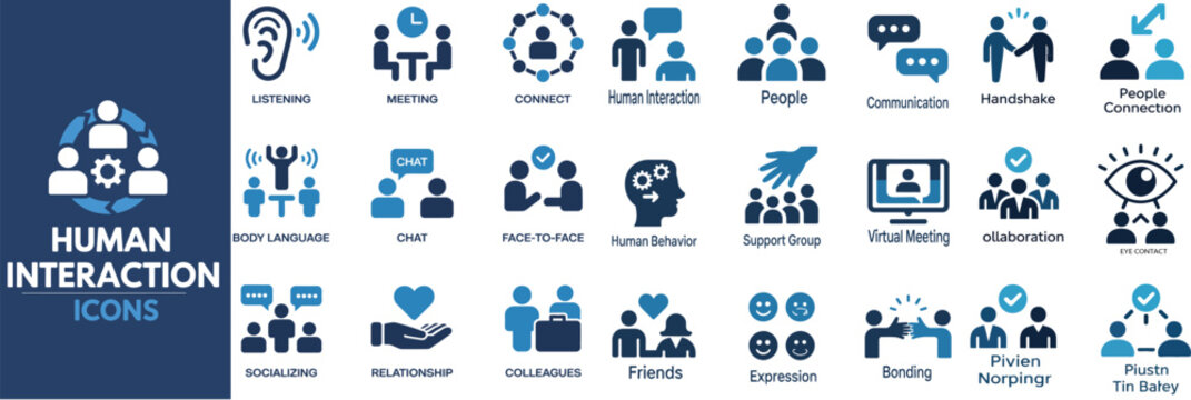 Human Interaction Icon Set &ndash; Communication, People, Connection, Friends, Chat, Bonding, Socializing, Group and Relationship Solid Vector Icons Collection for Social Media and Business Design