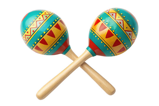 A pair of colorful maracas on a white background