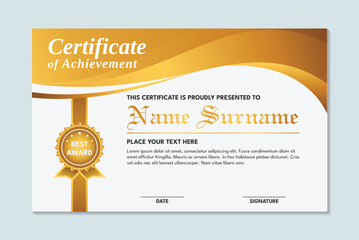 Elegant achievement certificate template with simple wave design, modern certificate template design