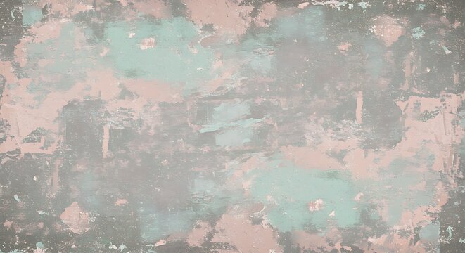 Peeling paint wall with pink and blue patches  old grunge texture background
