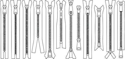 Zipper Comparison Vector Set Flat CAD Fashion Accessories Illustration © Rafad_Studio