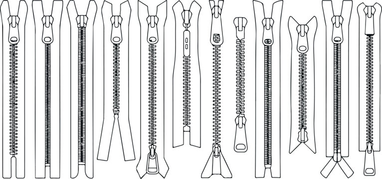 Zipper Comparison Vector Set Flat CAD Fashion Accessories Illustration