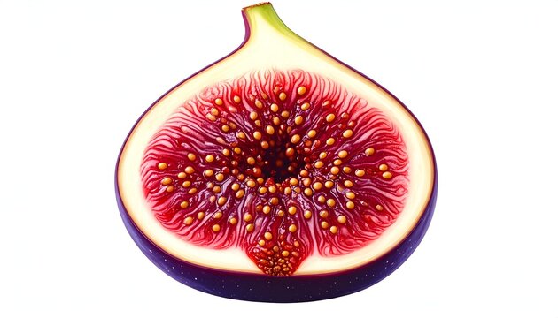 A Vibrant Cross-Section of a Fresh Fig Fruit on White.