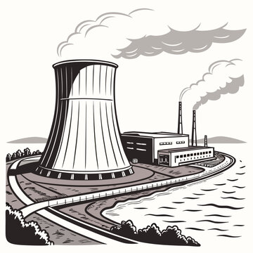 A nuclear power plant with a cooling tower