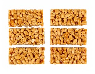 Peanut brittle bar snack on white background