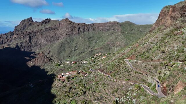 Aerial View of Masca Village and Mountain Roads Tenerife