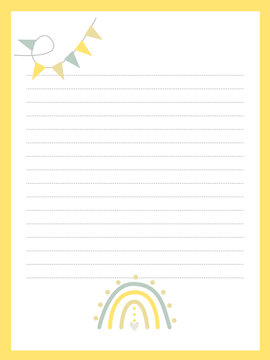 A cute page for notes with a rainbow and flags. A cute children's illustration.