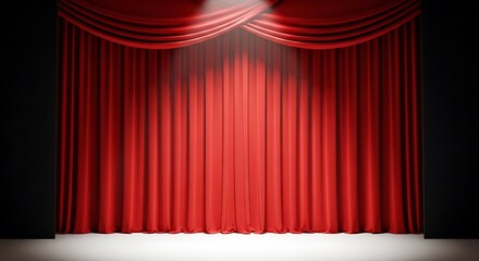 A red curtain on a stage with a spotlight shining down