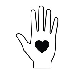 Obraz premium Hand with a black heart symbol in the center minimalist style design with bold lines and simple composition