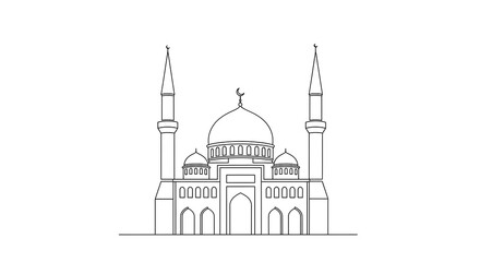 Fototapeta premium Minimalist Line Art of a Mosque with Dome and Minarets
