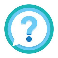 Blue question mark icon centered within a teal circular frame symbolizing curiosity and information isolated on white background