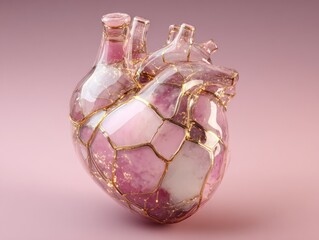 Glass Heart Model with Mosaic Pattern.